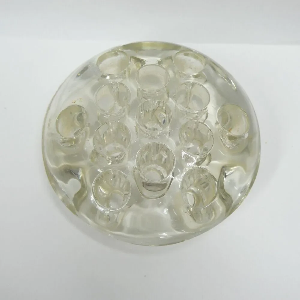 Clear Glass Flower Frog Vintage Round 13 Hole Floral Arranging 4.5